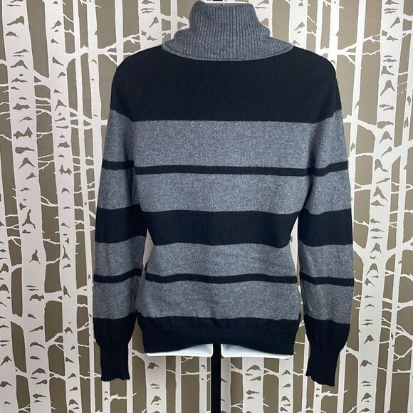 Cashmere Cowl Neck Striped Sweater L Black & Gray - Picture 6 of 9
